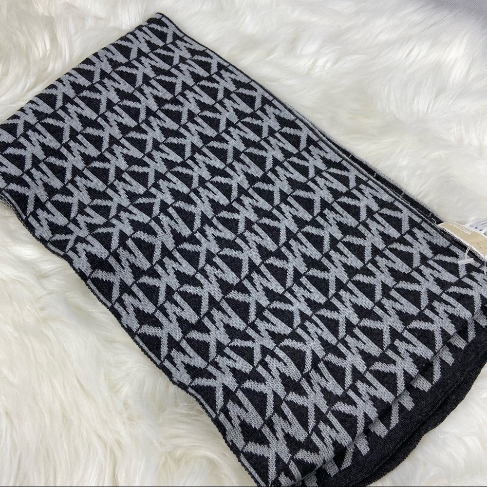 Michael Kors Black & Gray Logo Knit Scarf